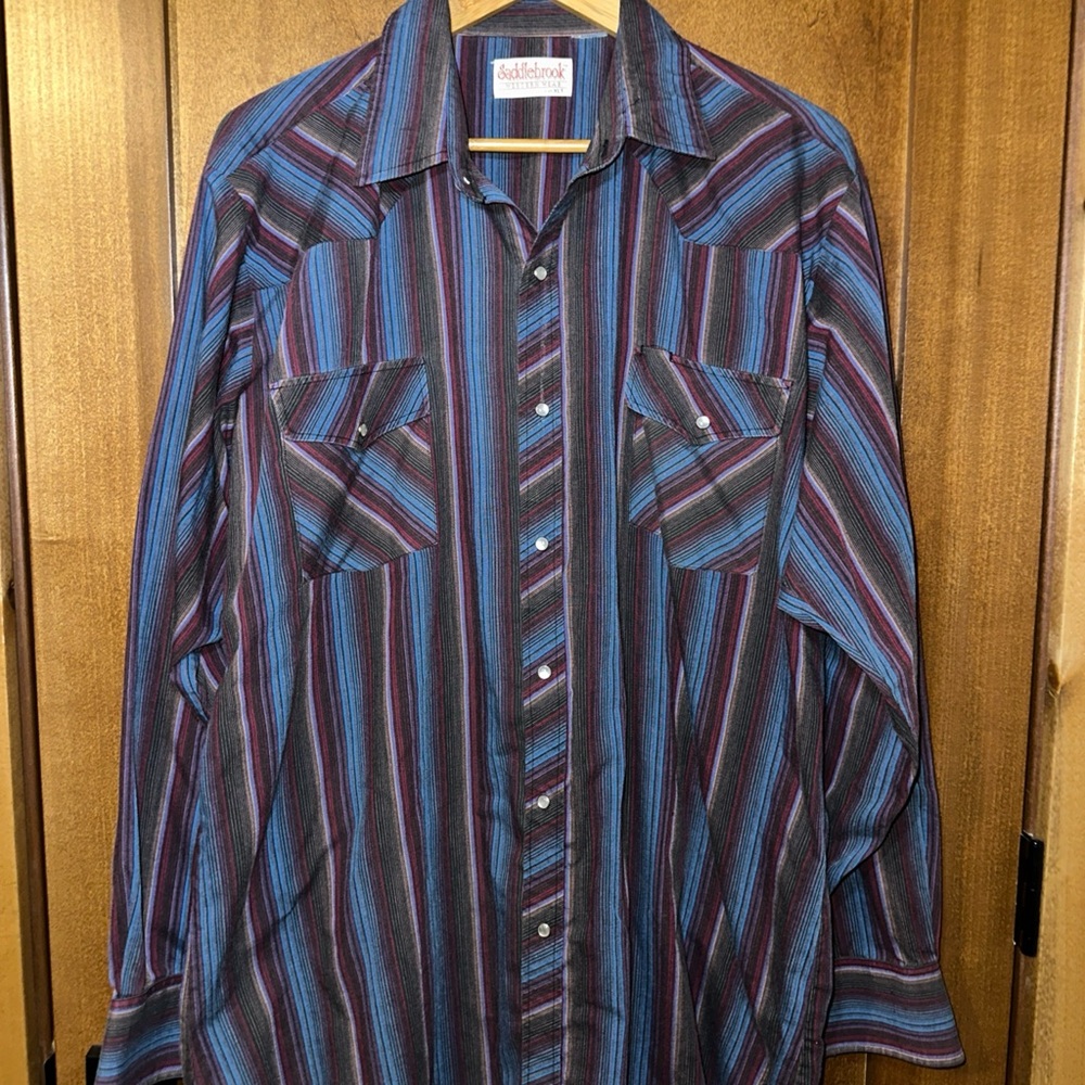 Saddlebrook Vintage Westernwear Shirt Men XLT Pearl Snap‎ Striped Cowboy XLT